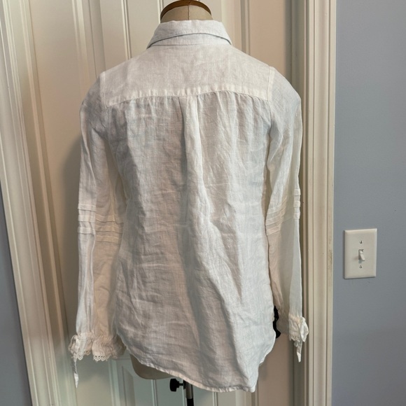 Madison Mathews XS 100% Linen White Button Top Blouse Peasant Boho Cottagecore - Picture 2 of 8